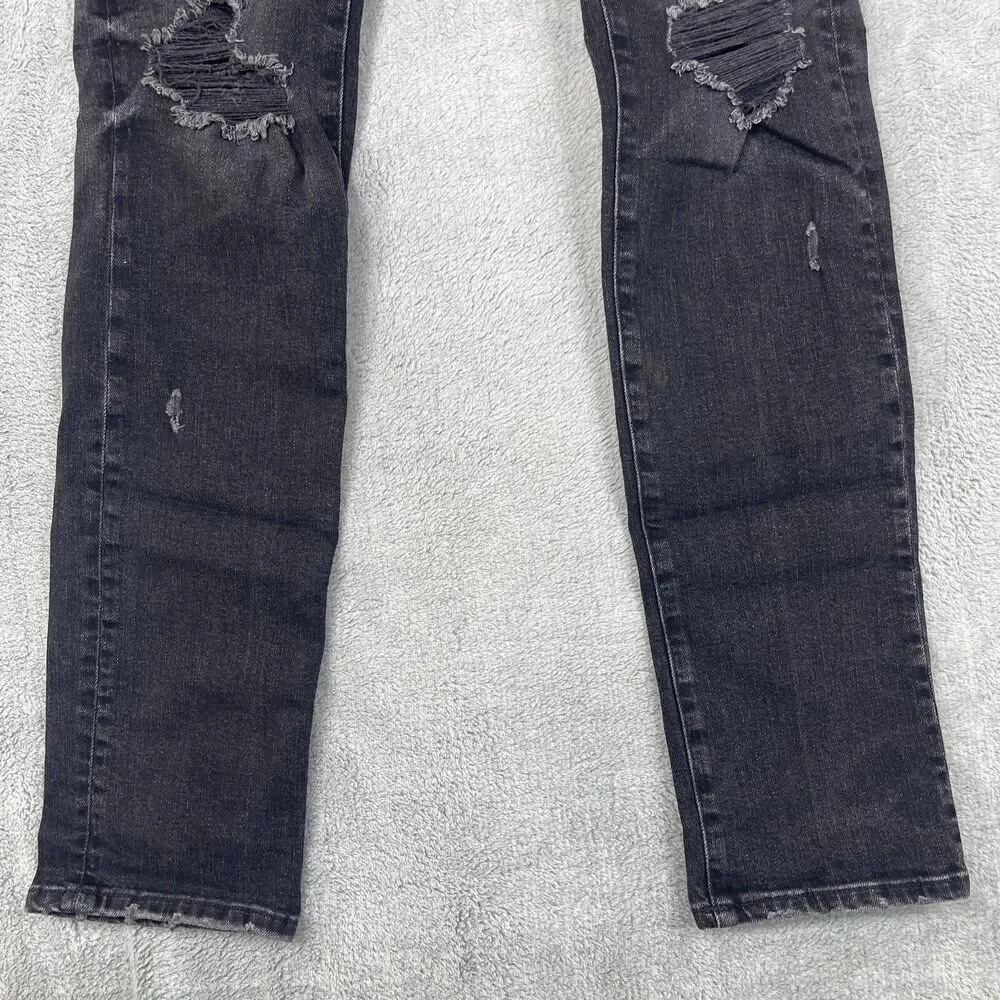 American Eagle Outfitters Mens 30x34 Black Denim Stretch Distressed Straight Leg